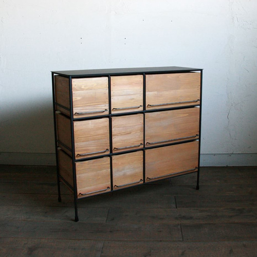 アイアンと木箱のチェスト 3列3段【サイズオーダー可】 靴箱・下駄箱