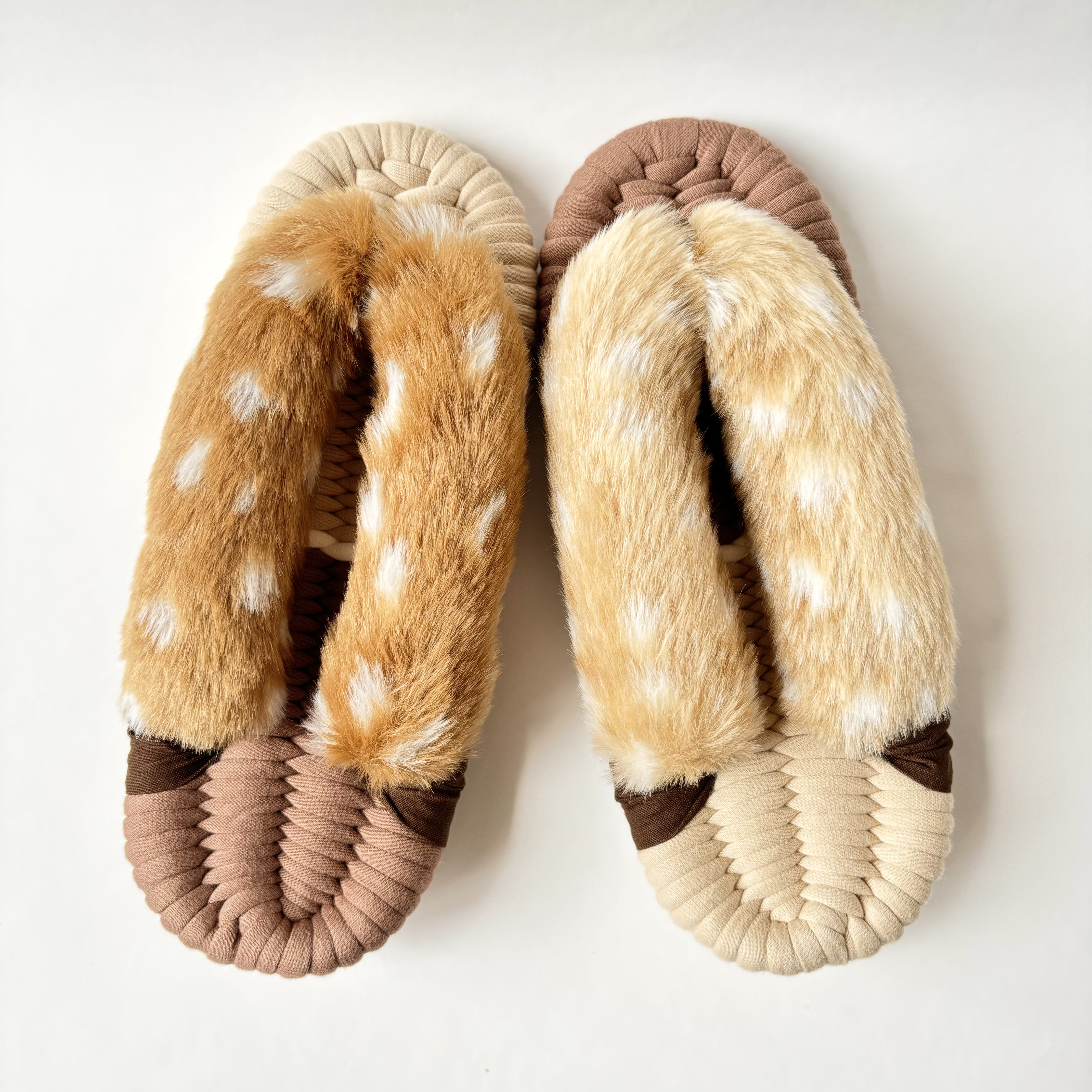 【再販】布ぞうり 23.5cm ふわもふ ファー バンビ ベージュ ブラウン アニマル 布草履 ルームシューズ