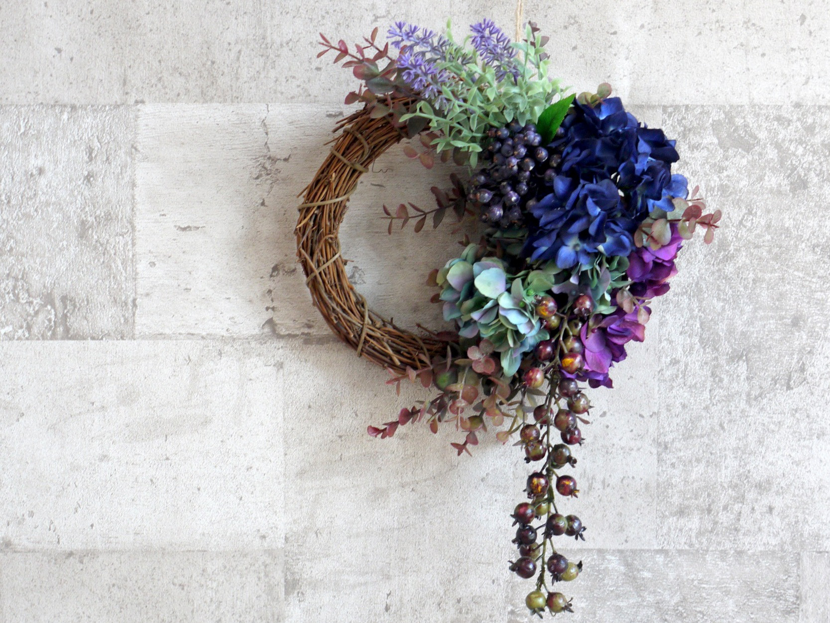 光触媒加工済　くすみカラーのモダンリース　アーティフィシャルフラワー