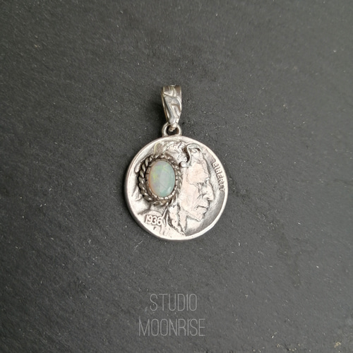 インディアンジュエリー？　ビンテージ？　オパール？ネックレス　ペンダントトップ オパールペンダント音符インディアンコインリメイク ペンダントトップ