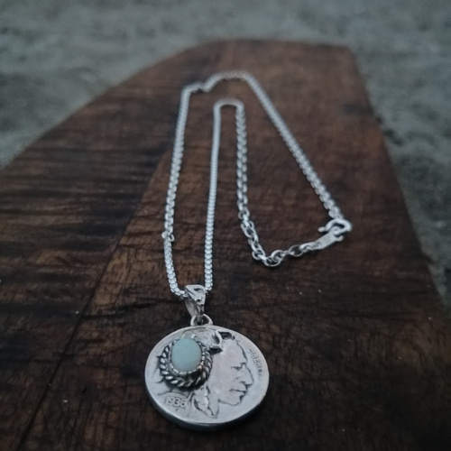 オパールペンダント音符インディアンコインリメイク ペンダントトップ