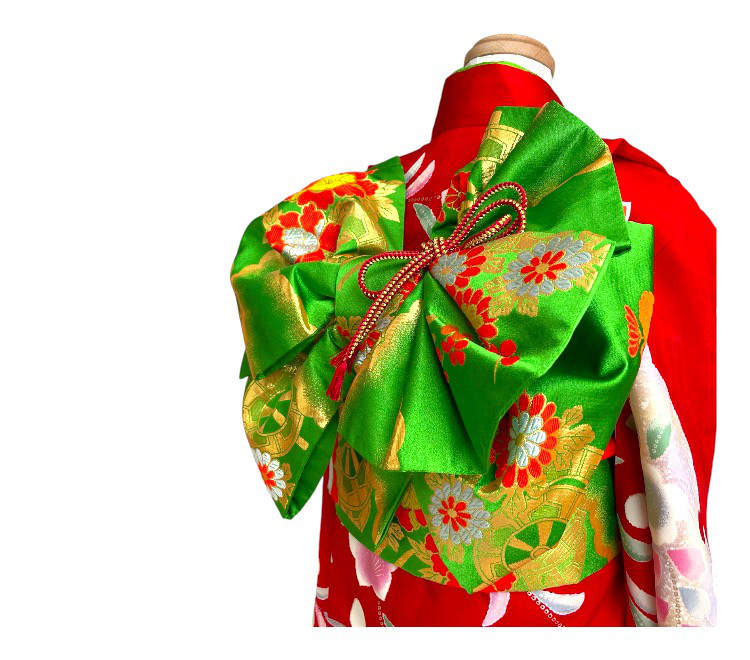 着付師が作った作り帯 7歳七五三 七宝に松紅葉模様 モス