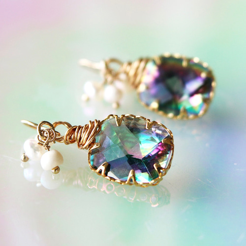 14kgfオーロラミスティックトパーズピアス/イヤリング