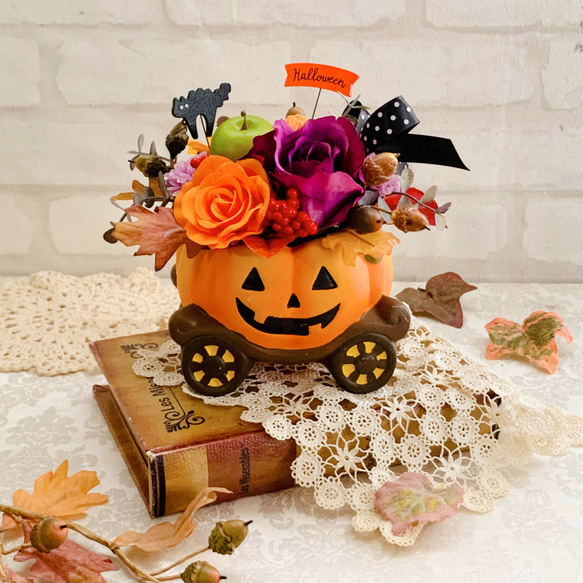 ハロウィンフラワーアレンジ♡ハロウィンツリー♡造花アレンジ♡フラワーアレンジ ハロウィンフラワーアレンジ♡ハロウィンツリー♡造花アレンジ