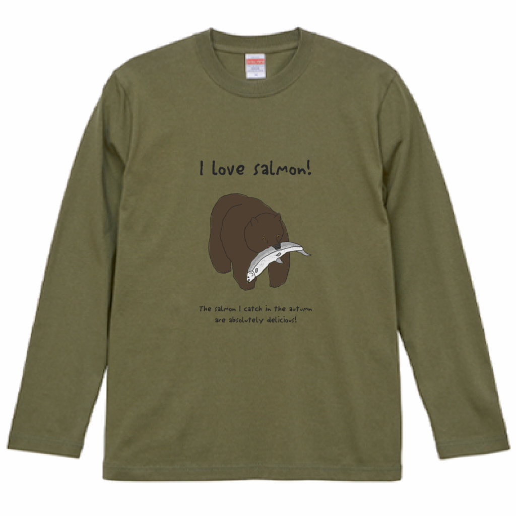 長袖Tシャツ　クマと秋鮭