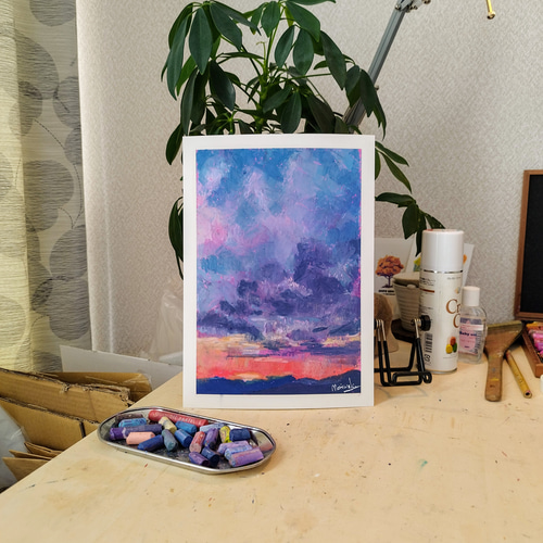 Oil pastel/オイルパステル/パステル画/原画/風景画/A4/一点物 Oil pastel/オイルパステル/パステル画/原画/風景画/A4/一点物