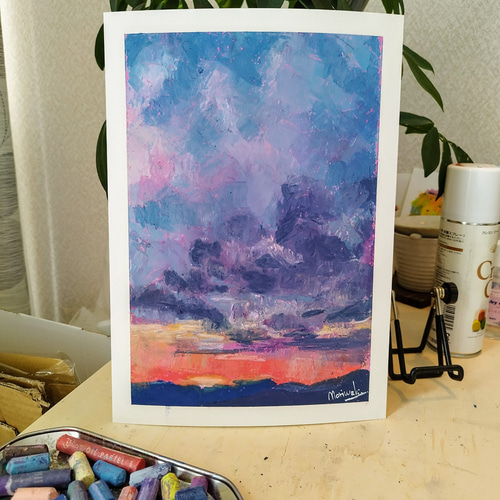 Oil pastel/オイルパステル/パステル画/原画/風景画/A4/一点物 Oil pastel/オイルパステル/パステル画/原画/風景画/A4/一点物