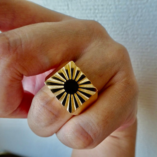 仁尾彫金『k18太陽の印台リング2、磨き』ハンドメイド325 指輪・リング  