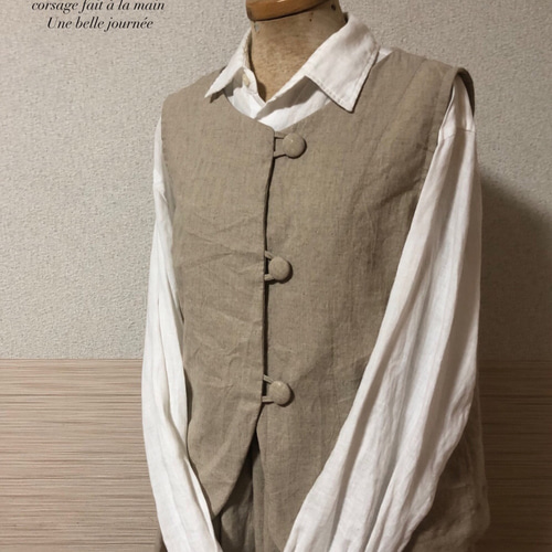 コットンリネンベスト レディース｜ナチュラルカラー 重ね着 羽織り 麻