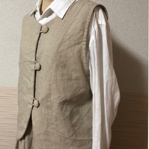 コットンリネンベスト レディース｜ナチュラルカラー 重ね着 羽織り 麻