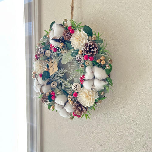 No.98 木の実のナチュラルクリスマスリース ハンドメイド玄関飾り  
