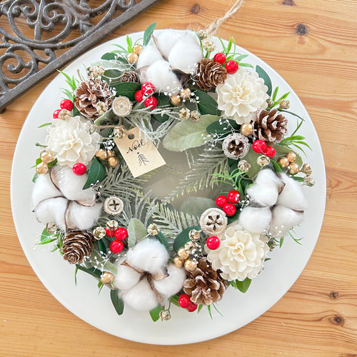 No.98 木の実のナチュラルクリスマスリース ハンドメイド玄関飾り  