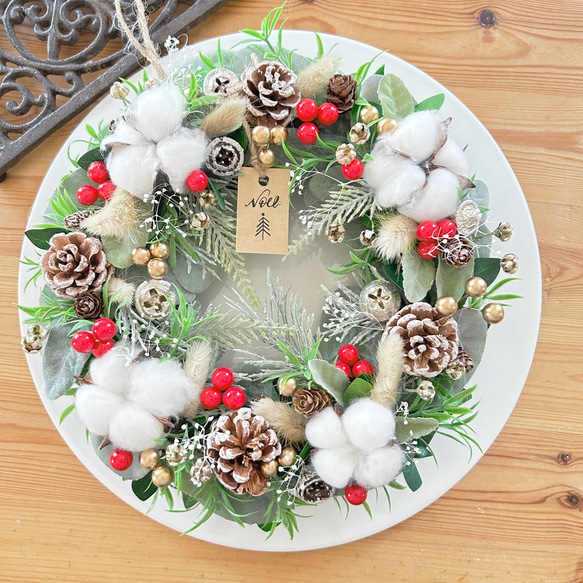 No.99 木の実のナチュラルクリスマスリース ハンドメイド玄関飾り