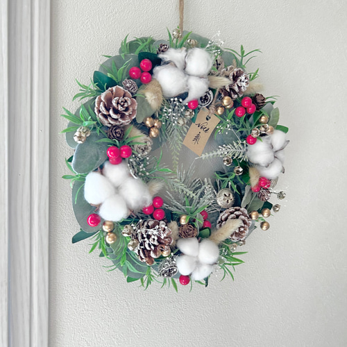 No.99 木の実のナチュラルクリスマスリース ハンドメイド玄関飾り