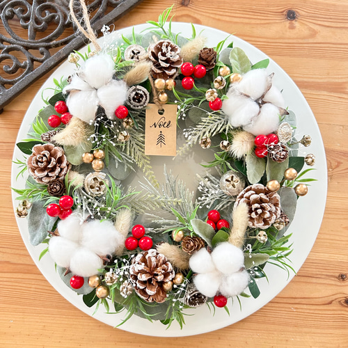 No.99 木の実のナチュラルクリスマスリース ハンドメイド玄関飾り