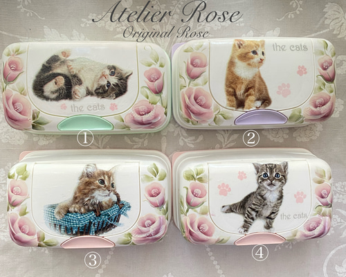 猫薔薇スィーツ壁掛けデコパージュ ♡可愛いネコとバラのウエットティッシュケース#手描きのバラ