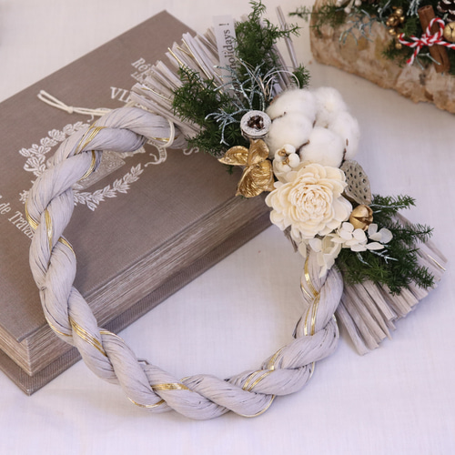 北欧風 しめ縄リース Xmas＆お正月 アートフラワー atelier