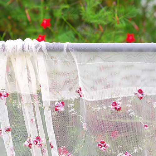 カフェカーテン☆花柄☆チュールレース「オールドローズ140