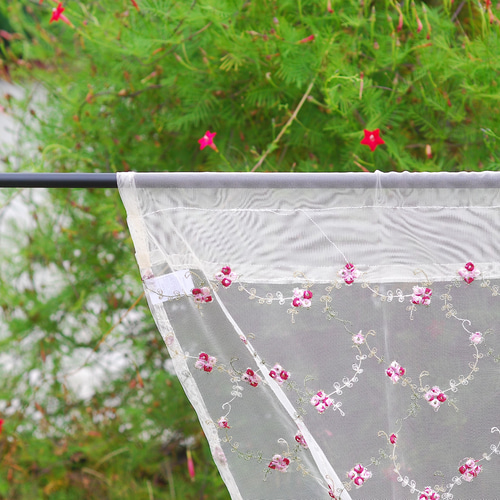 カフェカーテン☆花柄☆チュールレース「オールドローズ140・45