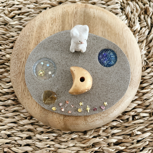 白ネコと三日月のキラキラお香立て•お線香立て キャンドル・キャンドル