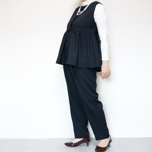 アディアム　半袖 裾レース　ペプラム　学校行事　入卒式　日本製　紺色　黒　 XS RUIRUE BOUTIQUE セットアップ オケージョンドレス 結婚式