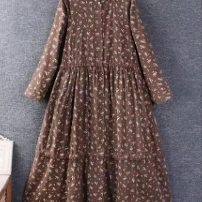 春秋服新モデル 甘い花のロングスカート 綿麻 長袖 ワンピース