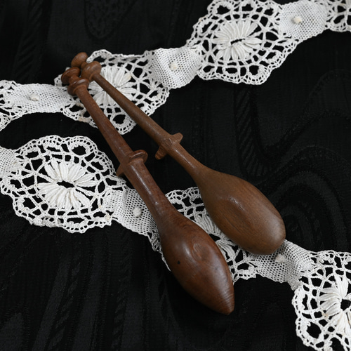 アンティーク 木製ボビン 糸巻き 2本セット B 木材・板