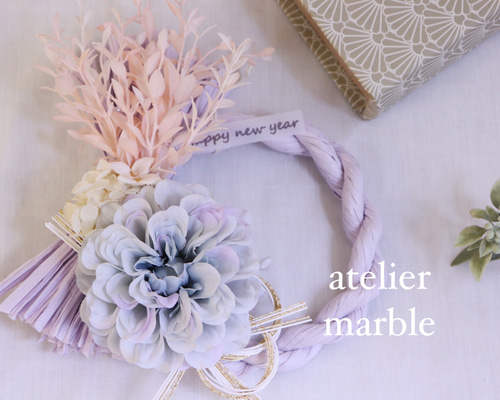 しめ縄飾り2026 かわいい パステルカラー アートフラワー atelier