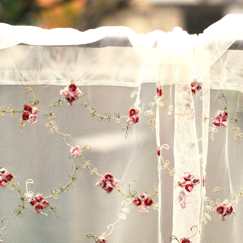 カフェカーテン☆花柄☆チュールレース「オールドローズ140・60