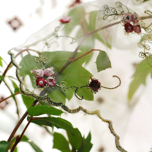 カフェカーテン☆花柄☆チュールレース「オールドローズ140・60