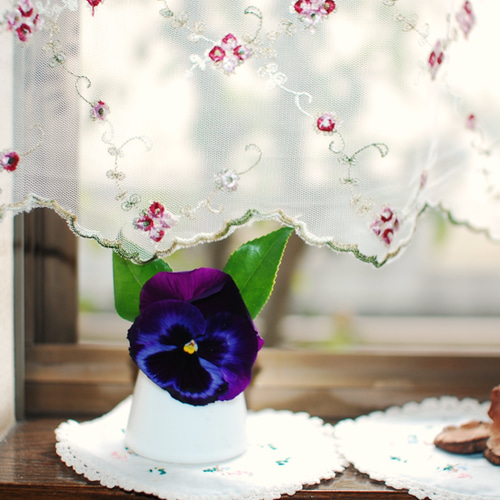 カフェカーテン☆花柄☆チュールレース「オールドローズ140・60