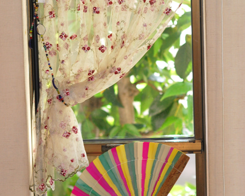 カフェカーテン☆花柄☆チュールレース「オールドローズ140・60