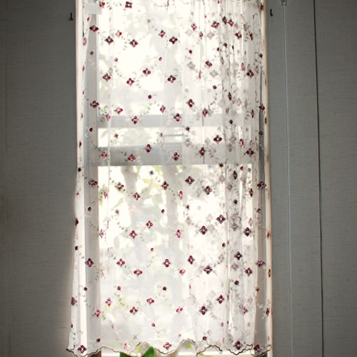 カフェカーテン☆花柄☆チュールレース「オールドローズ140・60