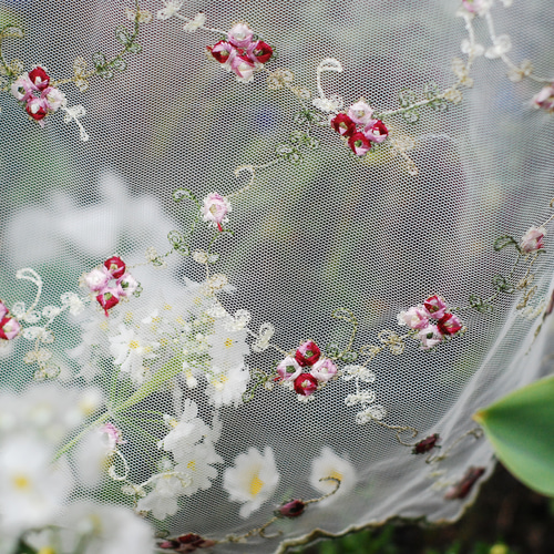 カフェカーテン☆花柄☆チュールレース「オールドローズ140・60
