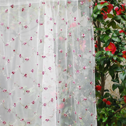 カフェカーテン☆花柄☆チュールレース「オールドローズ140・60