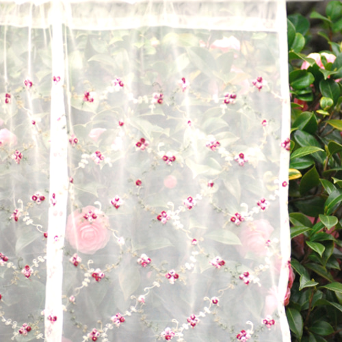 カフェカーテン☆花柄☆チュールレース「オールドローズ140・60