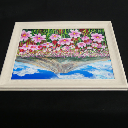 油絵 油彩 油彩画 絵画【コスモスと富士山】 絵画 HR 通販 18286384