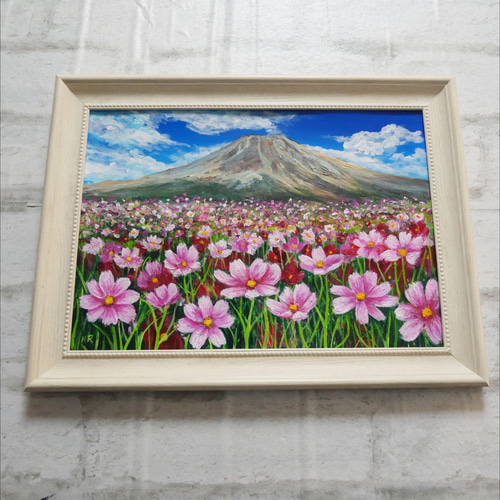 油絵 油彩 油彩画 絵画【コスモスと富士山】 油絵 油彩 油彩画 絵画【コスモスと富士山】 油絵 油彩 油彩画