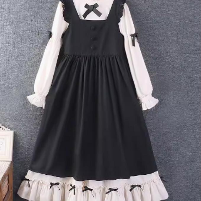 春服の新しい 綿麻 長袖 ワンピース ベスト ロングスカート ゆったり した2着