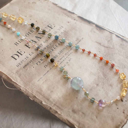 確認用ページ パープル系フローライト へたくそ ワイヤーネックレス 14kgf 