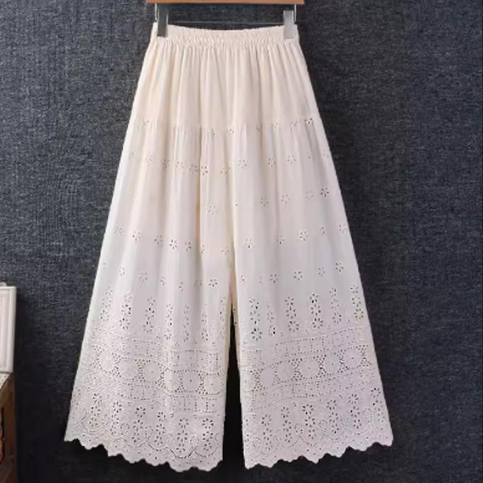 刺繍 透かし彫り 夏の新作 ゆったり カジュアル パンツ