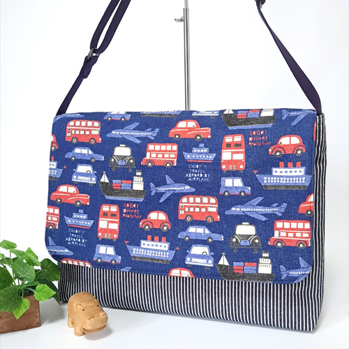 ☆新発売☆乗り物柄のショルダータイプ絵本袋・図書袋/通園かばん