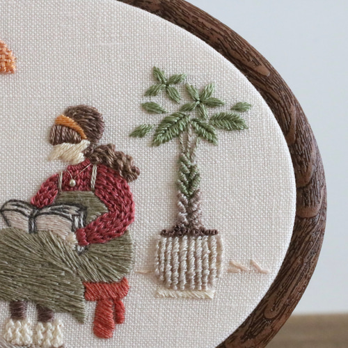 読書の秋とシャム猫 手刺繍ファブリックパネル タペストリー・壁掛け  