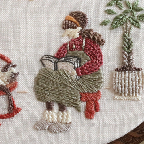 読書の秋とシャム猫 手刺繍ファブリックパネル タペストリー・壁掛け  