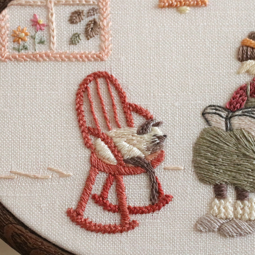 読書の秋とシャム猫 手刺繍ファブリックパネル タペストリー・壁掛け  