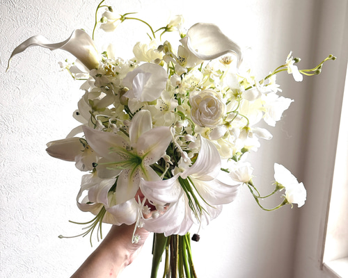 ホワイトリリーのウェディングブーケNO.3 白 アーティフィシャル
