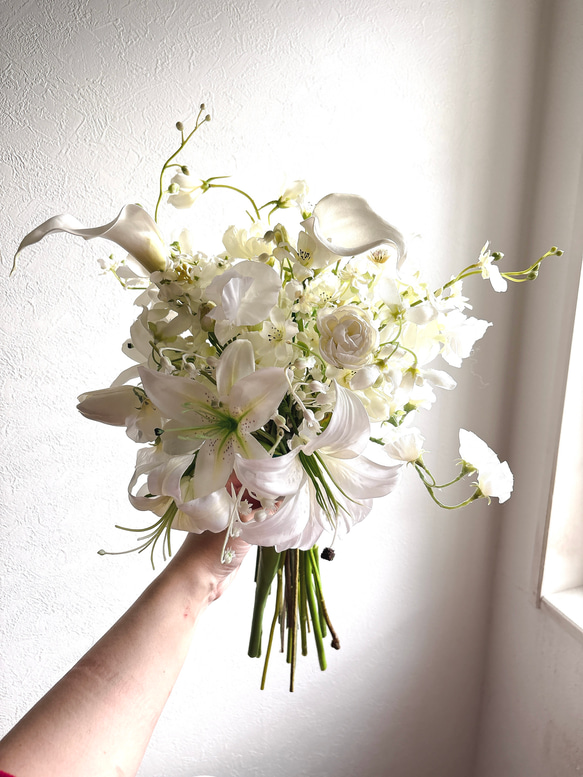 ホワイトリリーのウェディングブーケNO.3 白 アーティフィシャル