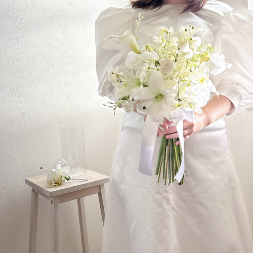 ホワイトリリーのウェディングブーケNO.3 白 アーティフィシャル