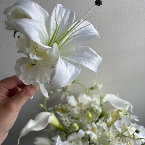 ホワイトリリーのウェディングブーケNO.3 白 アーティフィシャル