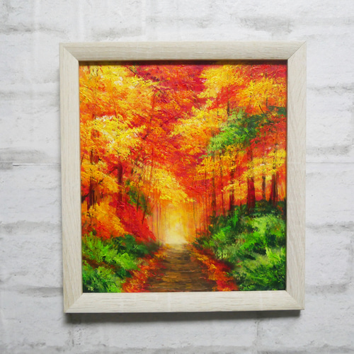「金色の森」　手描き　油絵　風景画　原画　油彩画　印象派 油絵 油彩 油彩画 絵画【秋の森の道】 絵画 HR 通販 18286629
